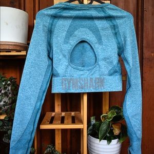 Gymshark Marl/Teal Medium Flex Sports Long Sleeve Crop Top